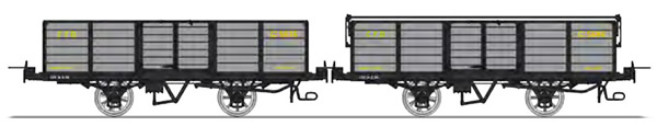 REE Modeles VM-014 - Set of 2 Gondola Wagon with brakes, Grey / Black steel Gv 5636 and with iron bar, grey Gv 5686